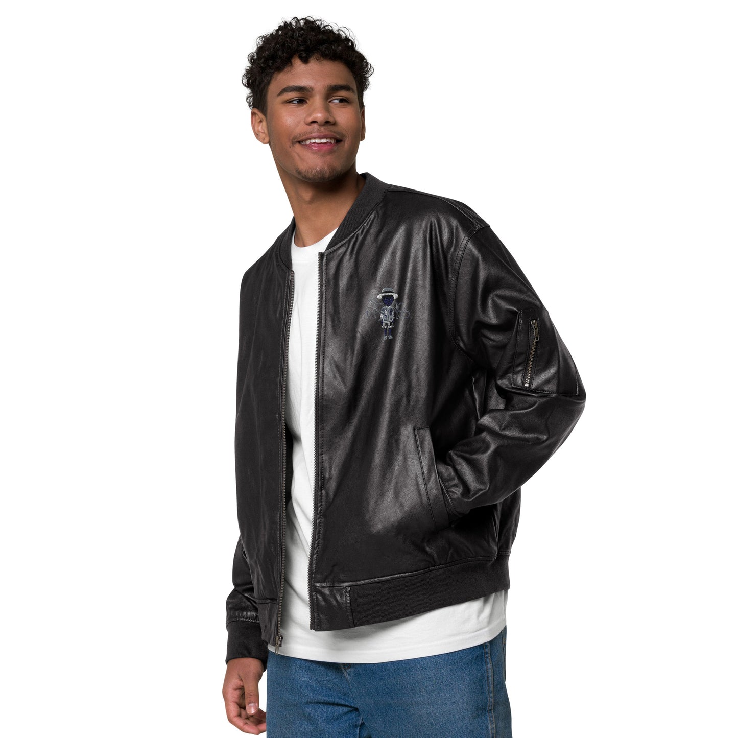 Young Mystro Leather Bomber Jacket