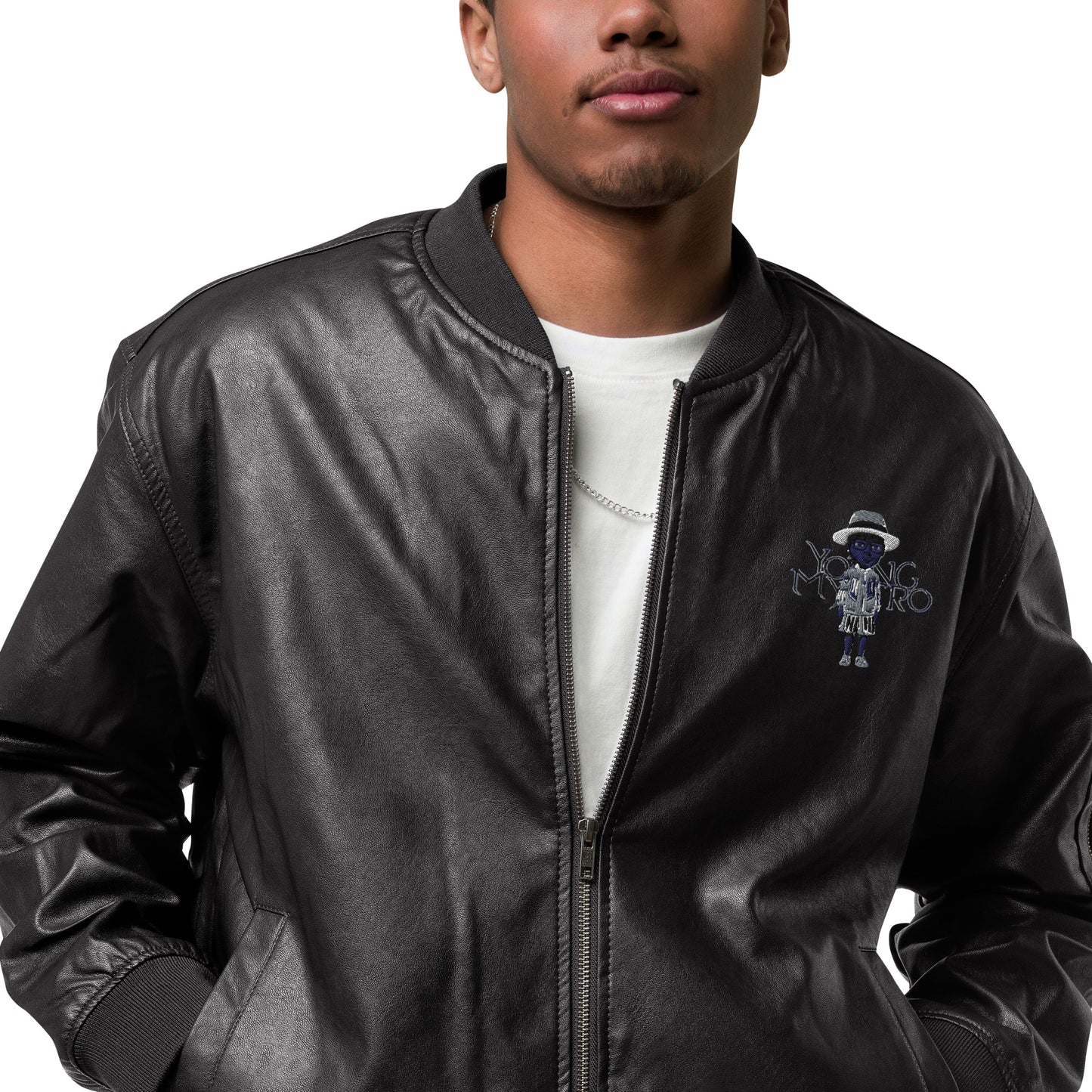 Young Mystro Leather Bomber Jacket