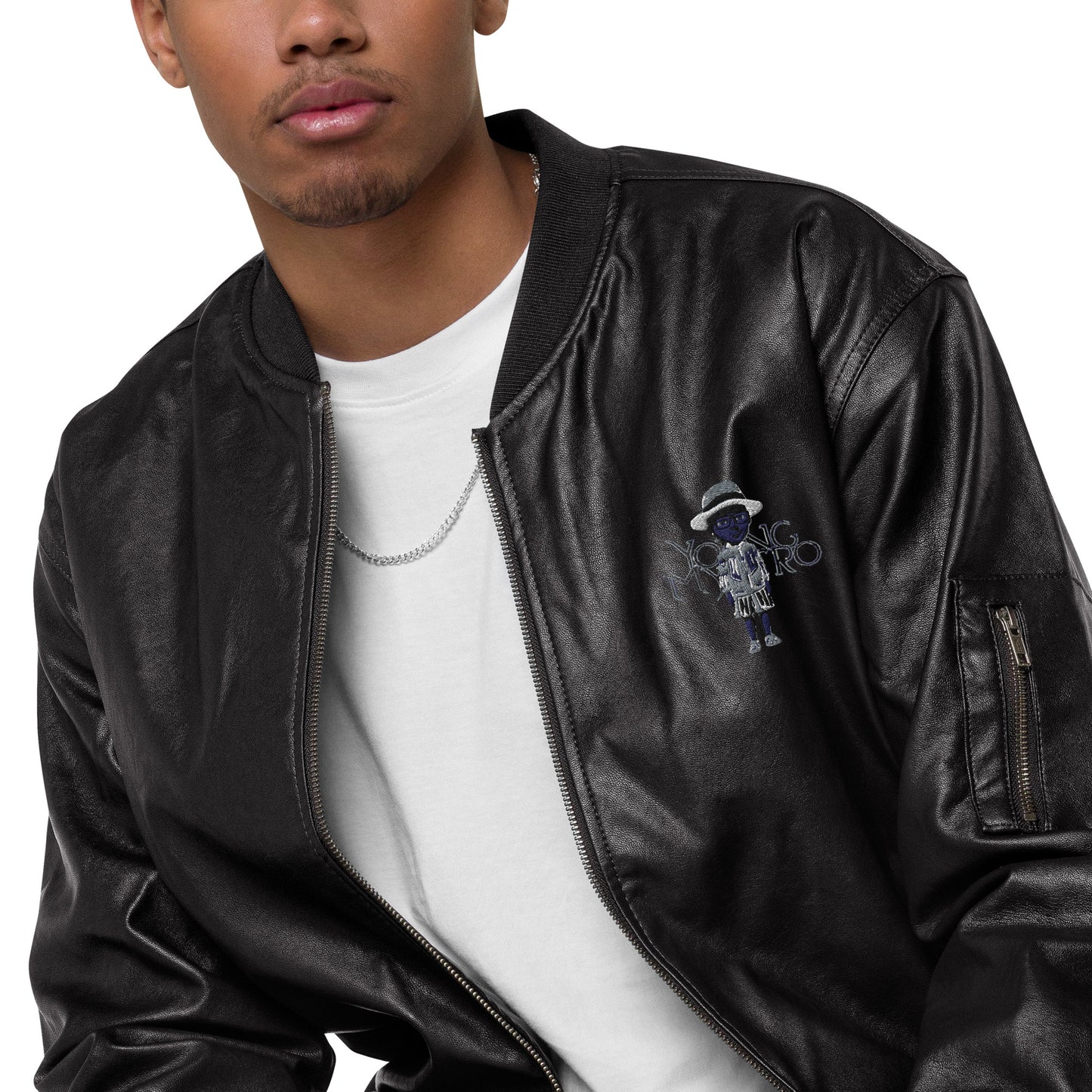 Young Mystro Leather Bomber Jacket