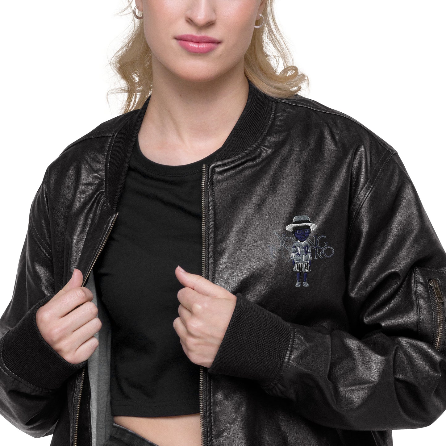 Young Mystro Leather Bomber Jacket